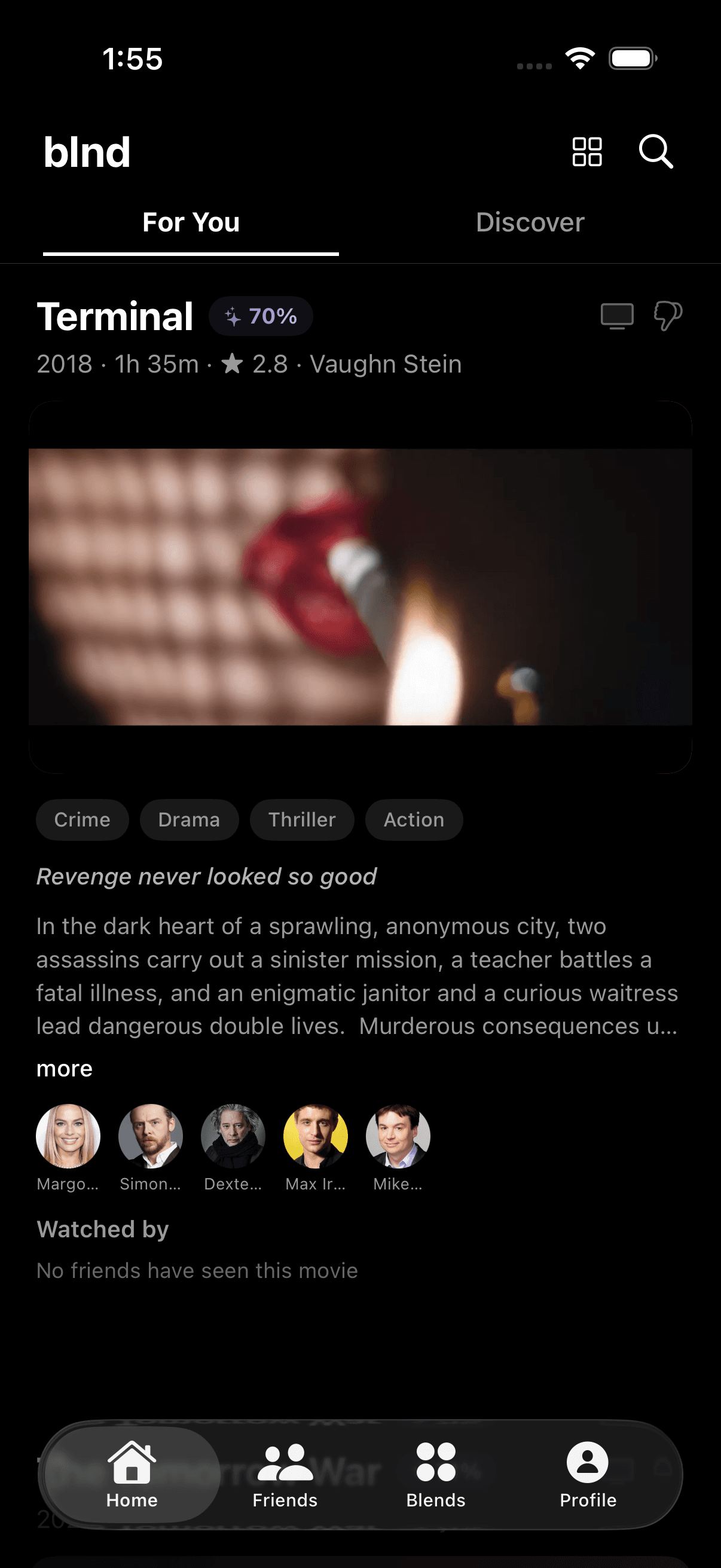 blnd app screen with recommendations